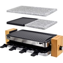 Syntrox Almanya RAC-1500WB Lugano Raclette, 8 Kişilik Yapışmaz Kaplamalı Izgara Plakalı ve Doğal Taş Plakalı (Sıcak Taş) 4 Plakalı, Ahşap Tasarım