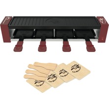 Little Balance Lıttle Balance 8945 Raclette 4 Meuuuh...!, Raclette Makinesi, 4 Kişiye Kadar, Çıkarılabilir Izgara, 4 Spatula + 4 Tahta, Pfas'sız, Yapışmaz Kaplama, 800 W, Kırmızı Biber