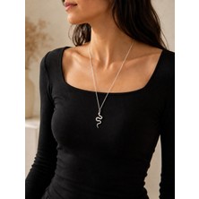 Adam & Eve Fashion Adam&eve Fashion Yılan Figürlü Uzun Kadın Zincir Kolye Silver