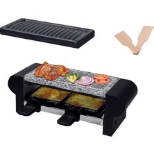 Hasayaki Hasayakı Elektrikli Raclette Izgara 350W 2 Kişilik, Taş Tabaklı, Yapışmaz Kaplamalı Izgara Plakası, 2 Adet Peynir Kalıbı, 2 Adet Kayın Ağacından Yapılmış Ahşap Spatula, 6 Paket
