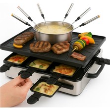 Raclette Fondü Seti 8 Kişilik Set - Tencere ve Izgara Plakalı - Tava ve Kazıyıcı Dahil (Fondü Seti)