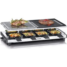 Severin Severın Raclette Izgara, Doğal Izgara Taşlı ve Izgara Plakalı, Raclette Yapışmaz Kaplamalı Izgara Plakalı, 8 Kişilik Masa Izgarası, Max. 1.700 W, Paslanmaz Çelik / Siyah, Rg 2373