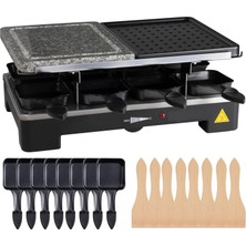 8 Kişilik Raclette Seti - Izgara Tabağı ve Taş Tabak Fonksiyonlu - Tava ve Kazıyıcı Dahil Masa Izgarası (Kare)