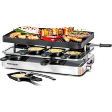 Rommelsbacher Raclette Grill Rc 1400 - Izgara ve Krep Için Ters Çevrilebilir Plaka, 8 Tava, Yapışmaz Kaplama, Açma/kapama Düğmesi, Sürekli Sıcaklık Kontrolü, Paslanmaz Çelik, 1200 W