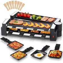 Fohere Raclette Izgara, Yapışmaz Kaplamalı Pişirme Plakası ve 8 Peynir Tabağıyla 8 Kişilik Döner Raclette, 1400 W, Mat Paslanmaz Çelik, Ev ve Partiler Için Ideal