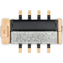 H.koenig Raclette Makinesi WOD360 8 Kişilik, 1400 W, 180° Dönebilen Taban, Doğal Ahşap Tasarım, 8 Adet Yapışmaz Tava ve Spatula, Çıkarılabilir Plakalar - Granit Taş Tabak ve Izgara Plakası