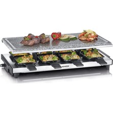 Severin Severın Raclette Doğal Izgara Taşlı, Elektrikli Masa Izgarası, 8 Kişilik Izgara Plakalı ve 8 Tavalı Raclette, Plastik/paslanmaz Çelik, Siyah, Rg 2374