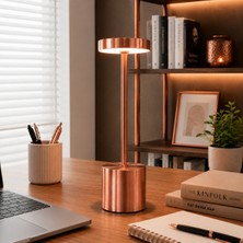 Vien Home Şarjlı Dokunmatik LED Masa Lambası – 3 Renk Işıklı, Modern Metal Gövde, Bakır Renk