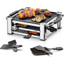 Rommelsbacher Rcc 1000 Raclette Izgara (Masa Izgarası, 4 Kişilik, Xylan Plus Yapışmaz Kaplamalı Nervürlü Döküm Alüminyum Izgara Plakası, Park Yeri, 4 Tava, 4 Kazıyıcı, 1000 W) Krom