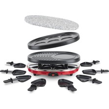 H.koenig RP412 Raclette Makinesi 4'ü 1/8 Kişilik/raclette, Doğal Taş Izgara, Krep Tabağı ve Izgara Tabağı/8 TAVALI/900 W/siyah/kırmızı