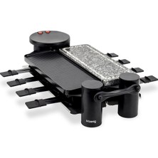 H.koenig RP360 Raclette Makinesi Çok Fonksiyonlu 8 Kişilik Modüler 360° Dönebilen Keyifli, Profesyonel, Doğal Taş, Izgara, Raclette Peynir Fondü, 8 Yapışmaz Kaplamalı Tava, Çıkarılabilir Plakalar