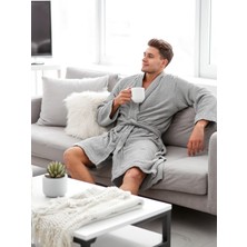 Lucy and Home Unisex Açık Gri 4 Kat Müslin Sabahlık / Bornoz /kimono