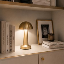 Vien Home Şarjlı Dokunmatik Mantar Tasarım LED Masa Lambası – 3 Renk Işıklı, Kablosuz Metal Dekoratif Abajur (Gold)