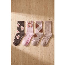 Bony Socks Kız Çocuk 4'lü Teddy Desenli Pamuklu Soket Çorap