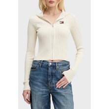Tommy Jeans Logolu Slim Fit Kapüşonlu Ribana Örgülü Crop Sweat Kadın Kazak DW0DW20974 Ybh
