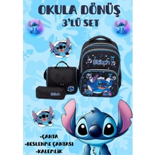 Burkay Çanta Stitch Desenli Üçlü Erkek Çocuk Ilkokul Çantası + Termal Beslenme Çantası + Kalemlik