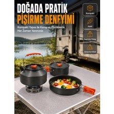 Alüminyum Kamp Pişirme Seti Katlanabilir Kulplu Çaydanlık Tencere Tava Outdoor Yemek Seti