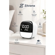 Zilvana Çok Fonksiyonlu LED Masa Saati 1200 Mah Şarjlı, 3 Alarmlı,dokunmatik Gece Lambalı ve Sıcaklık Göstergeli