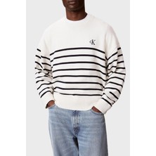 Calvin Klein Pamuk ve Kaşmir Karışımlı Relaxed Fit Logolu Kazak LV04RG305GYAS Erkek Kazak LV04RG305G Yas