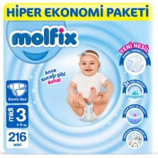 Molfix Bebek Bezi 3 Beden Midi Hiper Ekonomi Paketi 216 Adet