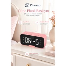 Zilvana Pembe Bluetooth 5.0 Aynalı Masa Saati ve Hoparlör – 2 Alarm, Erteleme, Fm Radyo, Tf Kart ve Dahili Mikrofon