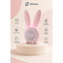 Zilvana Sevimli Tavşan LED Dijital Çalar Saat – Şarjlı Gece Lambası, Çift Alarm, 30/60 Dakika Zamanlayıcı, Termometre ve Geri Sayım