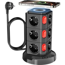 St. Morritz Akım Korumalı Priz Kablosuz Şarj Istasyonu 12X Priz / 1x USB / 2x Type-C Girişli 1.8mt Kablo