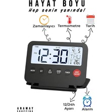 Anaway Shopping Mini Dijital Çalar Saat ,kronometre, Alarmlı, Sıcaklık Göstergeli, Küçük Modern Seyahat Çalar Saat, Tarih, LCD Ekran, Erteleme ve Arka Işık, Katlanabilir Seyahat