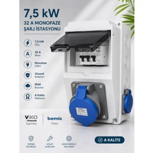 Viko Sigortalı 7.5 Kw Elektrikli Araç Şarj Istasyonu Type 2 Ev Charger 32A IP65Monofaze