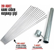 Depo 20 adet Paslanmaz Galvanizli Kare Ciğer Kuşbaşı Şişi Seti - 20 Adet Kare Şiş 50 Cm ve Şiş Kutusu Şiş kabı