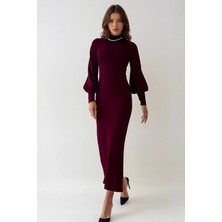 Olsa Moda Kadın Balıkçı Yaka Uzun Kollu Esnek Triko Kumaş Günlük ve Tesettüre Uygun Tasarım Uzun Elbise