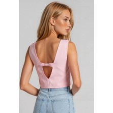 Olsa Moda Kadın Sırtı Açık Fiyonk Detaylı Atlas Kumaş Bluz