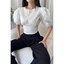 Olsa Moda Kadın Sırtı Açık Arkadan Bağlamalı Poplin Bluz