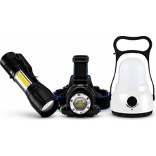 Ledarmy 3'lü Şarjlı LED Fener Seti USB Şarjlı El Feneri Kafa Lambası Kamp Lambası Outdoor Acil Durum Aydınlatma Seti