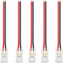 Ledarmy 5 Adet 8 mm COB LED Şerit Konnektörü 2 Pin Tek Taraflı 10 cm Kablolu Şeffaf Lehimsiz Bağlantı Aparatı Tek Renk LED Uyumlu