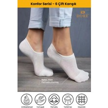 Dore Kadın 6 Çift Premium Rahat Spor Ayakkabı Sneaker Dikişsiz Görünmez Düz Renk Çorap Beyaj Siyah Bej Pembe Gri 36-39