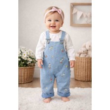 Uçurtma Baby Kids Babybuu Çiçek Nakışlı Kot Mevsimlik Kız Bebek Salopet Takımı