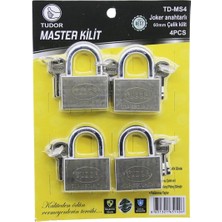 Hace Bazaar Tudor Td-Ms4 Master 4pcs Joker Anahtarlı=tek Anahtarla 4 Kilit Aç  60MM - Gri Kısa Kancalı Çelik Asma Kilit (K95)