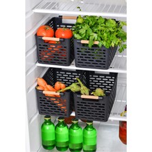 St. Morritz 4 Adet Buzdolabı Sepeti Dolap Içi Düzenleyici Sepet Plastik Organizer Banyo Mutfak Düzenleyici Siyah