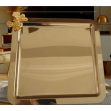 St. Morritz 6'lı Lüx Kare Tek Taraflı Gold Kelebekli Titanyum Kaplama Servis ,çay ,kahve ,ikramlık Sunum Tepsisi