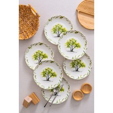 St. Morritz 6'lı Olive Modern Akdeniz Porselen Servis Tabağı | Zeytin Dalı Desenli Sunum Tabak Seti 25 cm