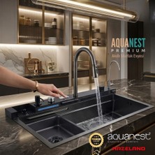 Hazeland Aquanest Premium Akıllı Evye Çelik Tezgah Üstü Dikdörtgen Tasarım Antrasit Renk