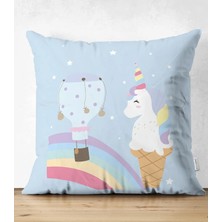 Rem Home Rengirenk Dekoratif Kırlent Kılıfı Mavi 43 x 43 cm Salon Koltuk Kanepe Yastık Kılıfı