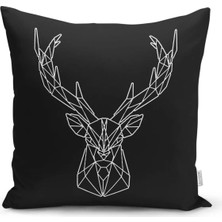Rem Home Rengirenk Dekoratif Kırlent Kılıfı Siyah Geometrik 43 x 43 cm Salon Koltuk Kanepe Yastık Kılıfı