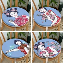 Rem Home Rengirenk Dekoratif Sandalye Minderi Mavi Yuvarlak 40 x 40 cm Mutfak Balkon Oturma Minderi