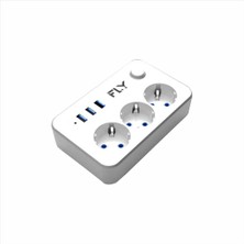 3406 Termal Akım Korumalı, Çocuk Korumalı, 3 x Usb, 2mt Uzatma Kablosu 3nanlü Priz, Beyaz
