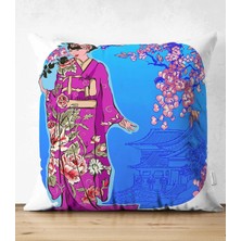 Rem Home Rengirenk Dekoratif Kırlent Kılıfı Beyaz Çiçekli 43 x 43 cm Salon Koltuk Kanepe Yastık Kılıfı