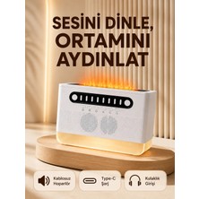 Masa Dostu 8 Çeşit Beyaz Gürültülü Kablosuz Hoparlör ve Renkli Alev Efektli Gece Lambası Tdms-07