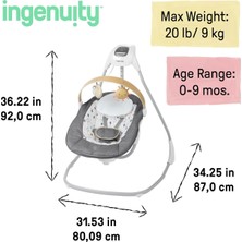 Ingenuity Simplecomfort Kompakt Yatıştırıcı Salıncak, Döner Oyuncak Çubuğu, Dönen Koltuk,