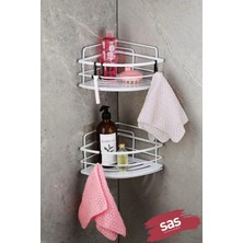 St. Morritz 2’li Kancalı Yapışkanlı Banyo Duş Köşe Rafı, Ayarlanabilir Kristal Raf (Yapıştır/vidala) Beyaz-Beyaz